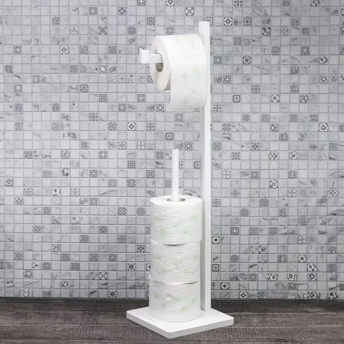 Suport vertical pentru hartie igienica din bambus, economie de spatiu,