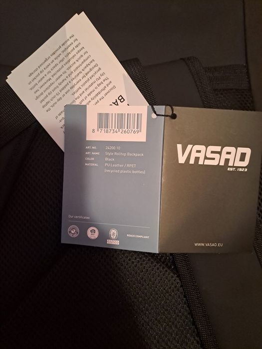 НОВА VASAD Style Rolltop раница за лаптоп 15" – черна, водоотблъскваща