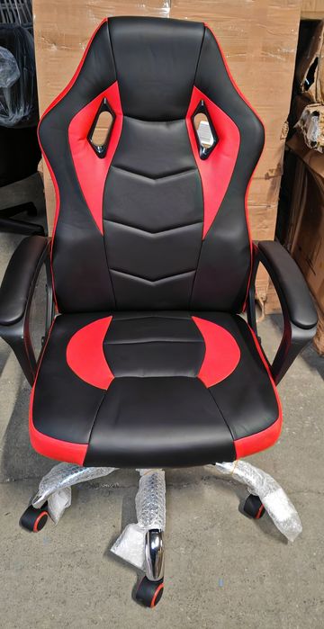 Scaun de gaming capitonat și ergonomic Happy Home - Negru și roșu