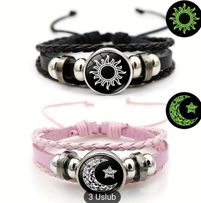 2 dona/to'plam Yorqin Quyosh va Oy Jozibali Brasletlar, Sun'iy Charm