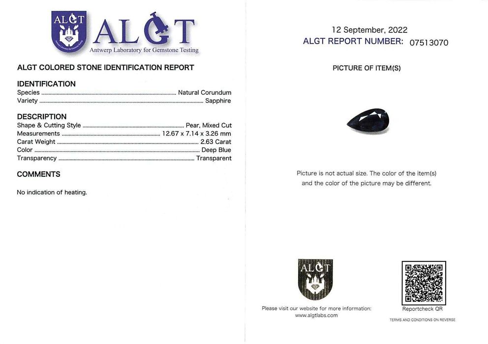 Тъмно-син естествен САПФИР - 2.63 карата