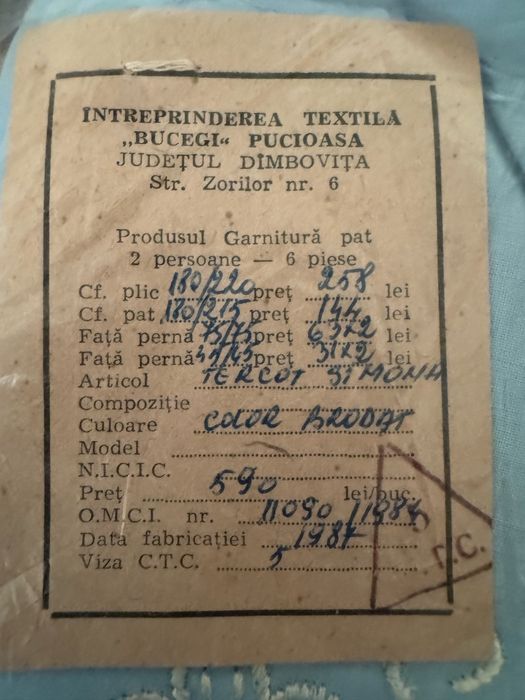 Lenjerie pat comunism 1987