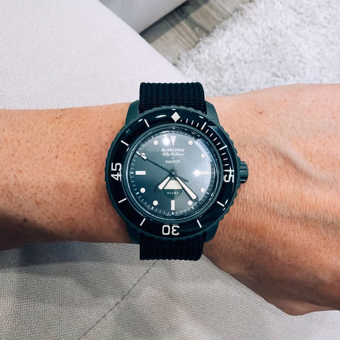 Часовник Blanpain Swatch Green Abyss Fifty Fathoms