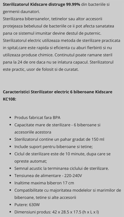 Sterilizator biberoane
