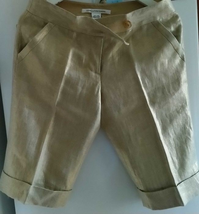 Costum de dame de designer, din in si matase, auriu,marime S