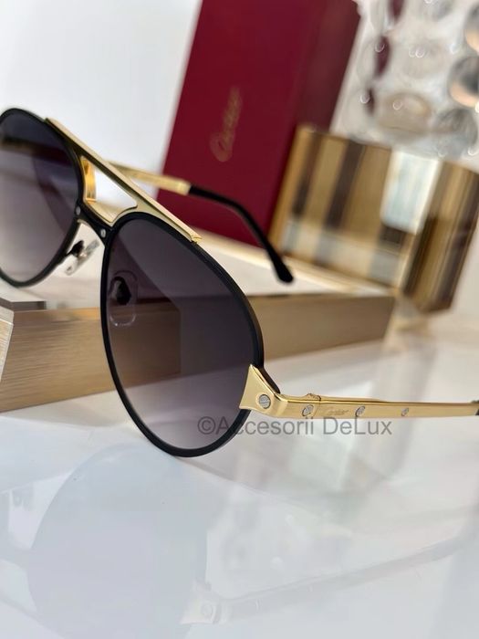 Ochelari de Soare Cartier CT0476S Polarised  Photocrimic Lens Noi Full Box [Verificare Colet] Gold/Black
