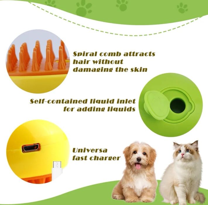 3 в 1 Четка със спрей масажор за домашни любимци котки кучетамасажор с