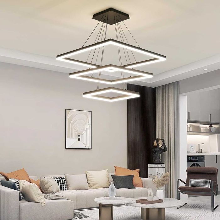 Модерен LED полилей, димируем, 3-слоен квадрат, регулиране на височина