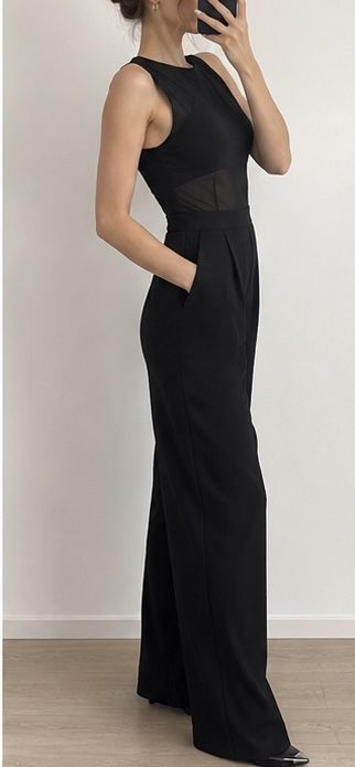 Salopetă eleganta wide leg cu insertii mesh, H&M Studio - XS/S