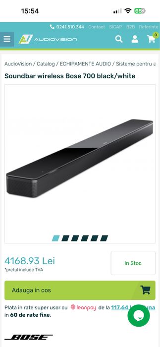 BOSE SoundBar 700  Preț de MAGAZIN 4168 Lei OPTIONAL se oferă și Subwoofer Wireless BOSE Bass Modul 700