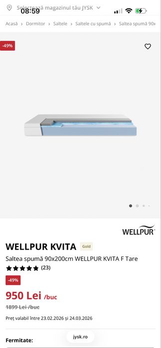 Saltea Jysk premium 90x200