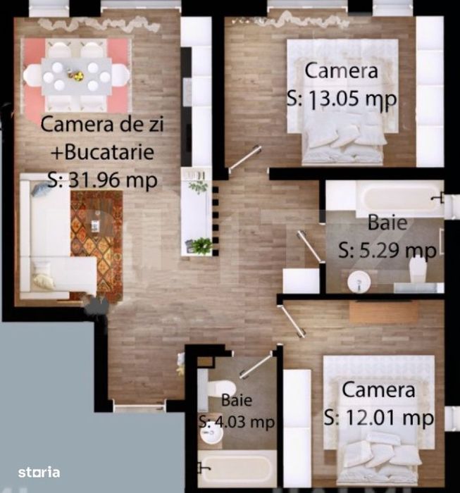 Apartament cu 3 camere, 66 mp, zona Careiului