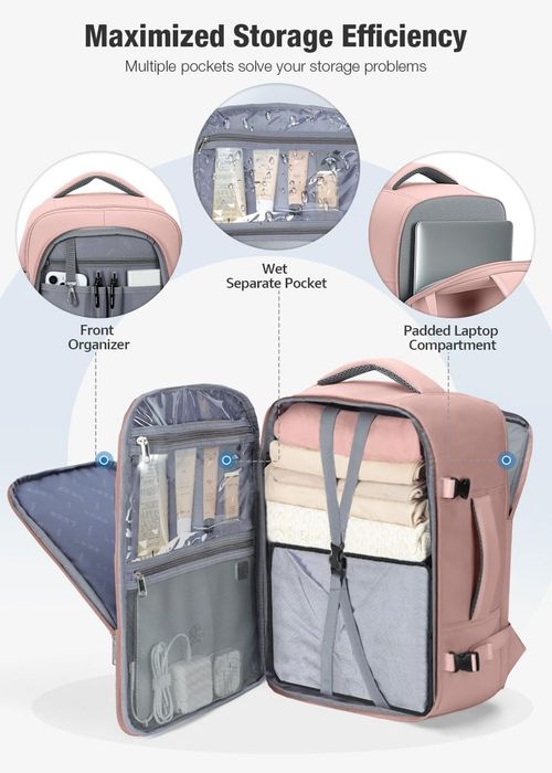 Rucsac Cabină 40x20x25 cm Ryanair + 6 Organizatoare Bagaj – Roz