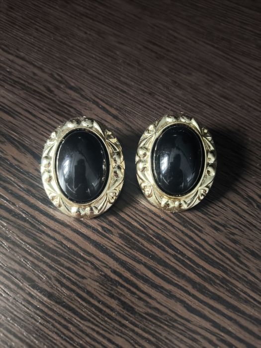 Винтажные клипсы 1980-х (черный люцит, позолота)