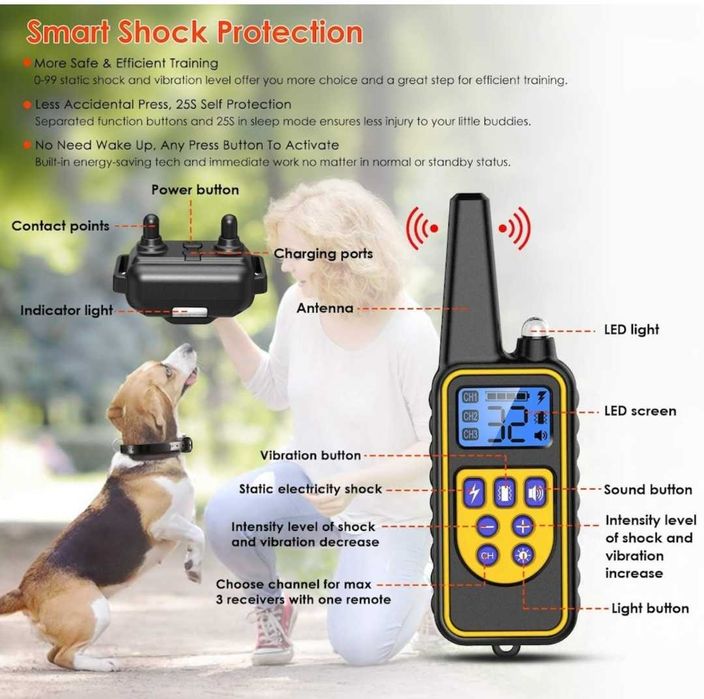Zgardă dresaj câini cu Electroso Sunet & vibrații 800m, IP67