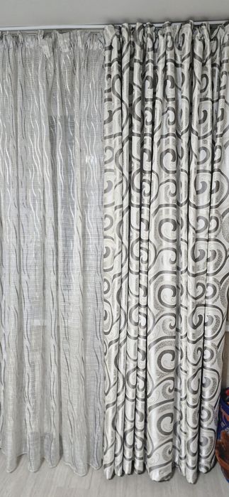 Шторы с тюлем, цвет бежевый