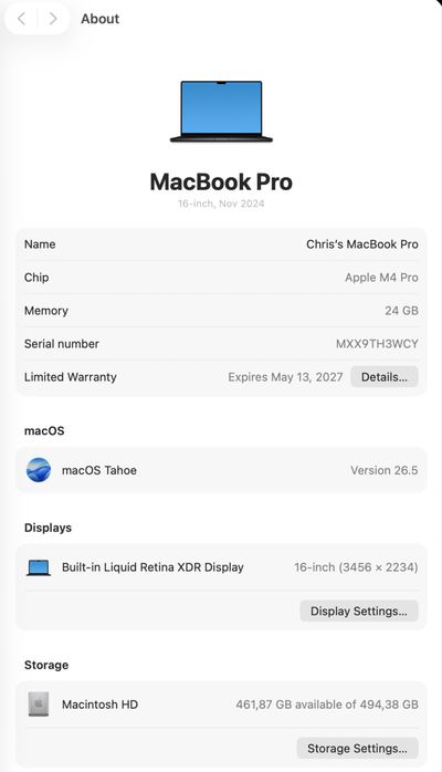 MacBook Pro 16, M4 Pro, 24GB/512GB, Space Black