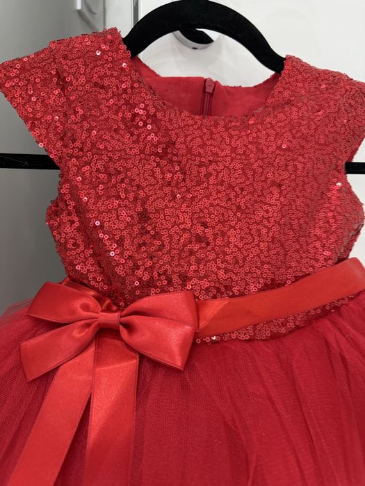 Детска официална рокля къс ръкав,червен цвят