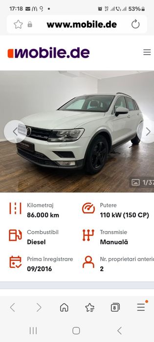 VW TIGUAN, 2017, 2.0 TDI, 150 CP,  86000 km