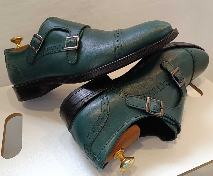 Pantofi double monk 40.5 41 cap toe Bellagio piele naturala moale