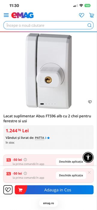 Lacat suplimentar Abus FTS96 alb cu 2 chei pentru ferestre si usi Protectie 10/10