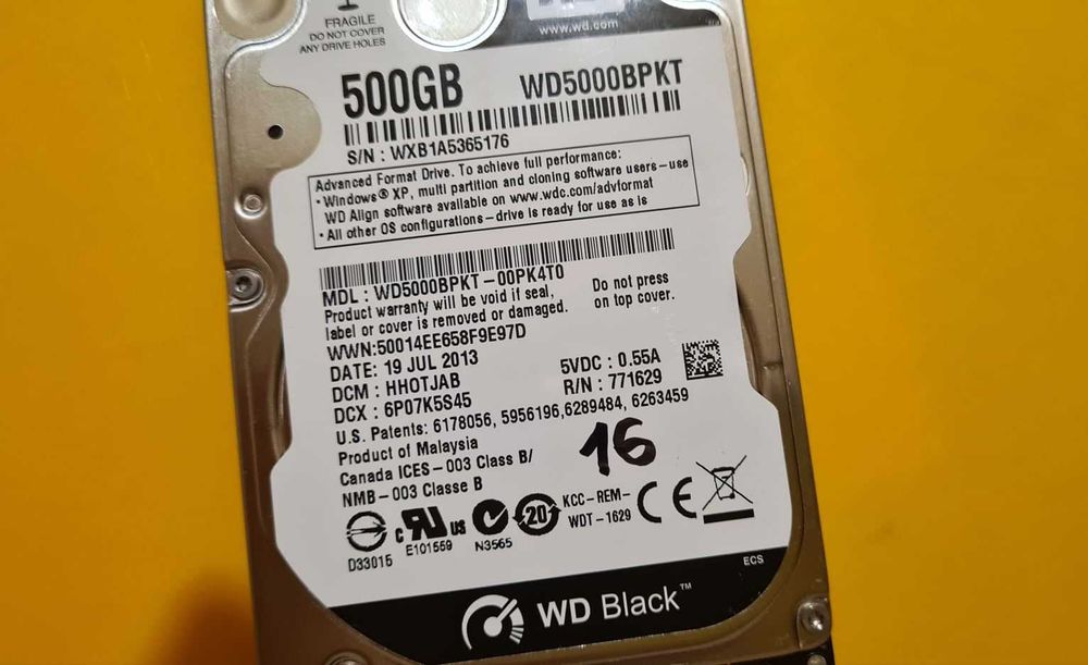 16.HDD Hard Disk Laptop WD Black 500Gb 5400Rpm 16MB SATA 2