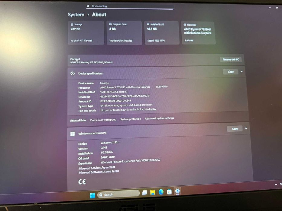 ASUS TUF A17 17.3″ Ryzen5 16GB 512GB RTX2050 Laptop