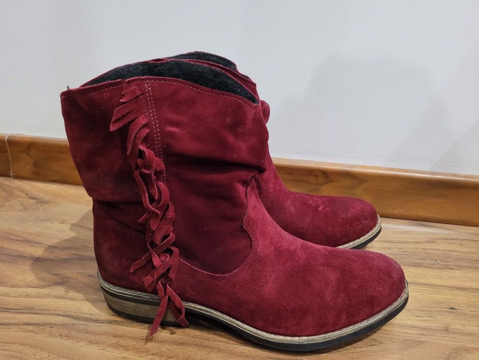 Червени боти естествен велур Неди стил