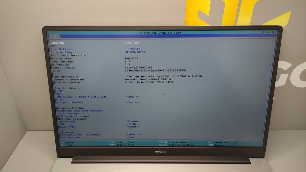 Laptop Huawei D15/I5-11Gen/8GB RAM/SSD 512GB/15.6 FHD/Iris Xe/Win.11