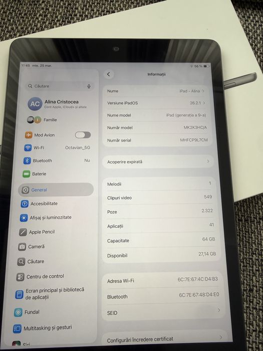 Vând APPLE Ipad 9, wi-fi, 64 gb