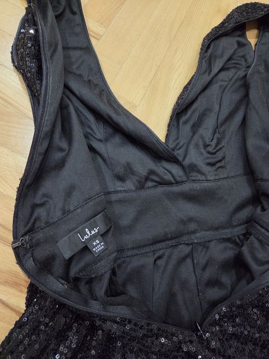 Lulus черна рокля XS с блестящи пайети | Watch Me Shine Black Sequin