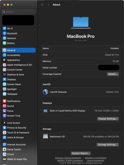 Macbook Pro 16 inch M1 16GB 512GB