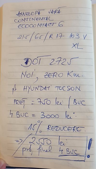 Set 4 anvelope noi 0km DOT 2752 Continental EcoContact 6 215/65/R17 10