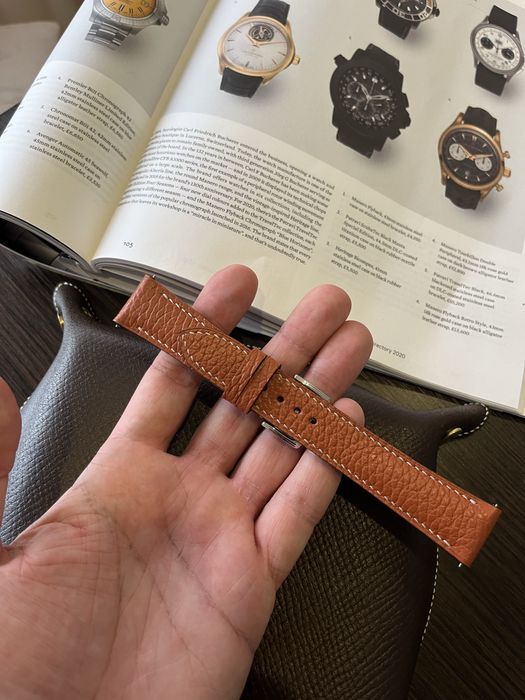 Curea pentru ceas din piele Epsom portocalie-lucrată și cusută manual