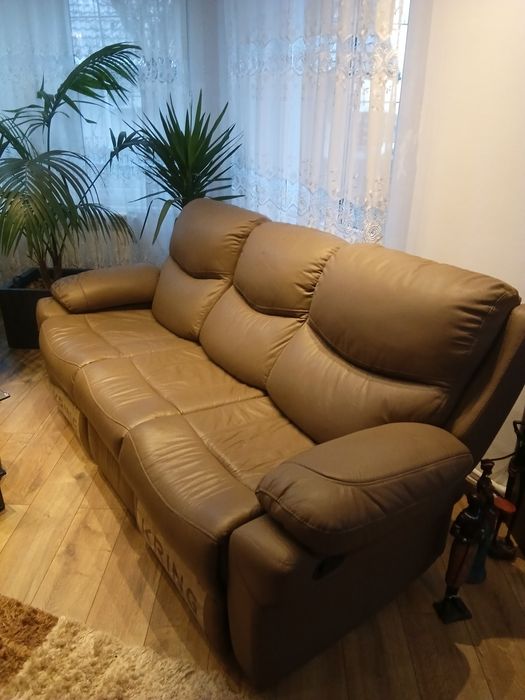 Set canapea Kring Royal, 2 reclinere, piele naturala,bej