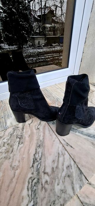 Ghete piele negre elegante Tommy Hilfiger 38