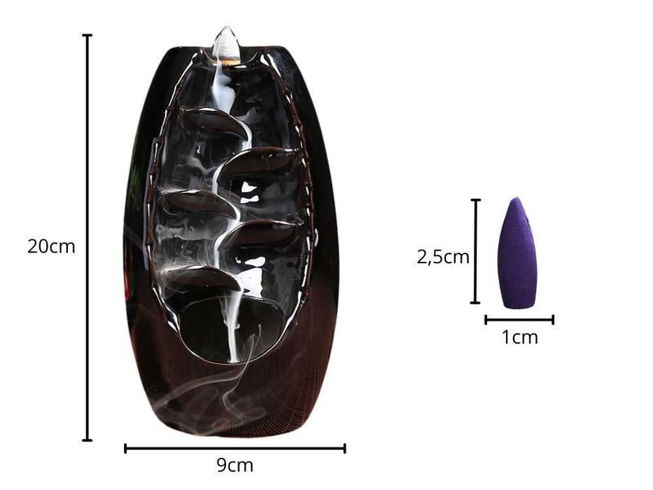 Arzator ceramic conuri parfumate cascada cu 10 conuri incluse negru