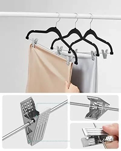 Set 12 umerase cu cleme, metal / catifea, negru, Songmics