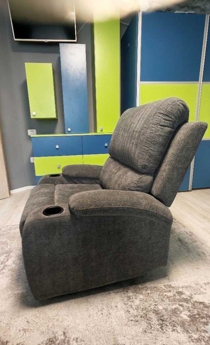 Fotoliu Recliner Premium cu Suport de Pahar – Material Textil Gri