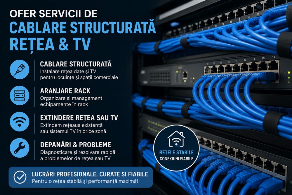 Servicii profesionale de cablare structurată – Rețea & TV | București – Ilfov