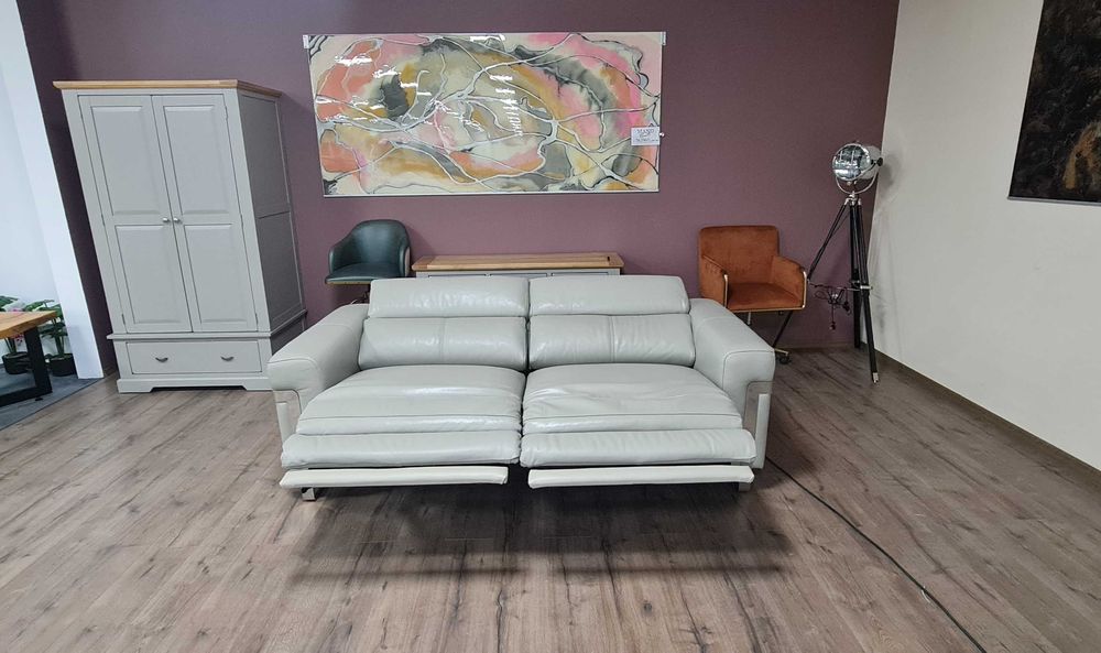 ПРОМОЦИЯ! Сив кожен диван тройка "Moreno" с ел. релакс механизъм