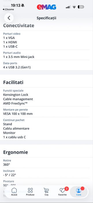 Monitor LED Lenovo  27" Full HD + suport birou