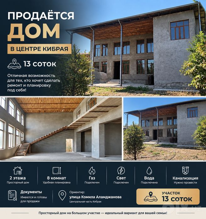 ПРОДАЁТСЯ ДОМ В ЦЕНТРЕ КИБРАЯ

Просторный 2-этажный дом на участке