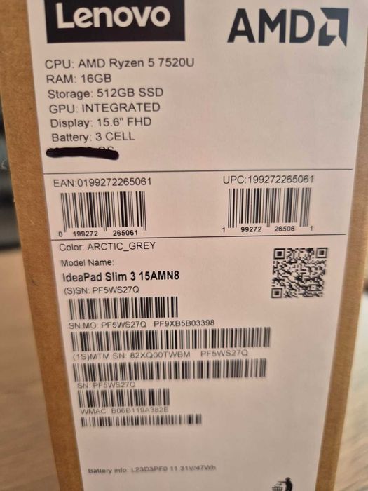 LENOVO IdeaPad Slim 3 15AMN8 RYZEN 5 7520U 16GB RAM