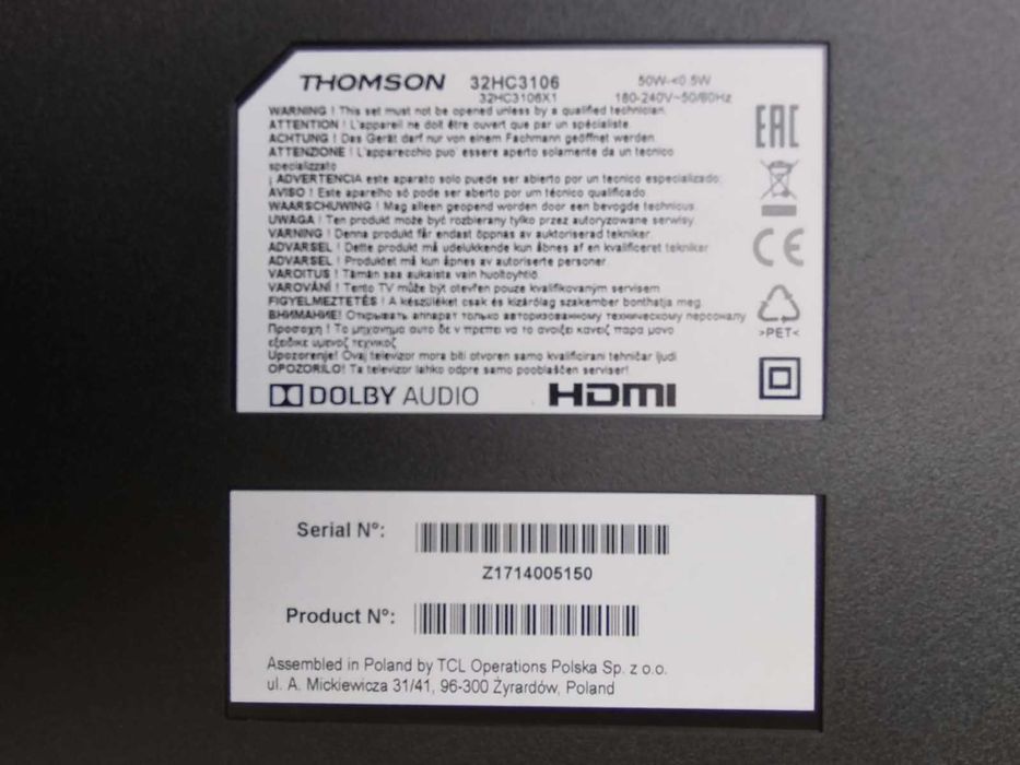 Televizor LED Thomson 81 cm (32"), functie monitor, Rezoluție HD, Ca Nou – Impecabil