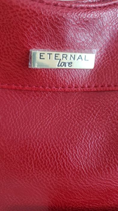 Червена кожена чанта+портмоне