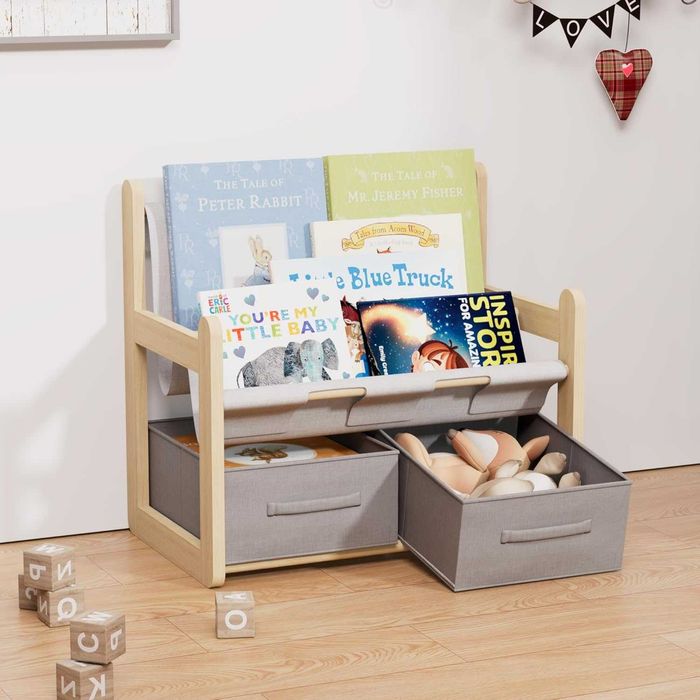 2-етажна детска етажерка чекмеджета Монтесори органайзер книги детска