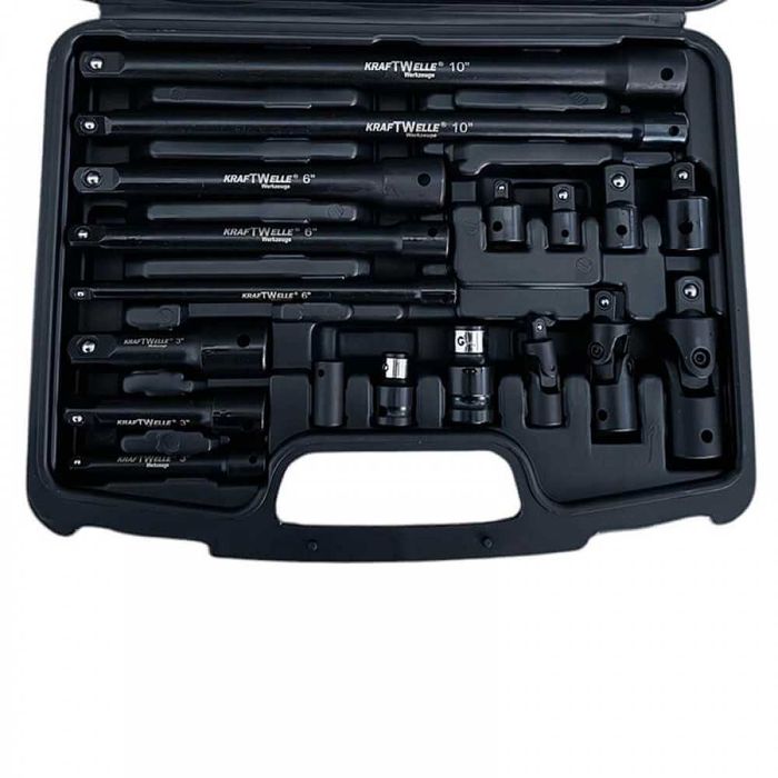 Комплект ударни преходници и удължения 1/4", 3/8" 1/2" 18ч KraftWelle