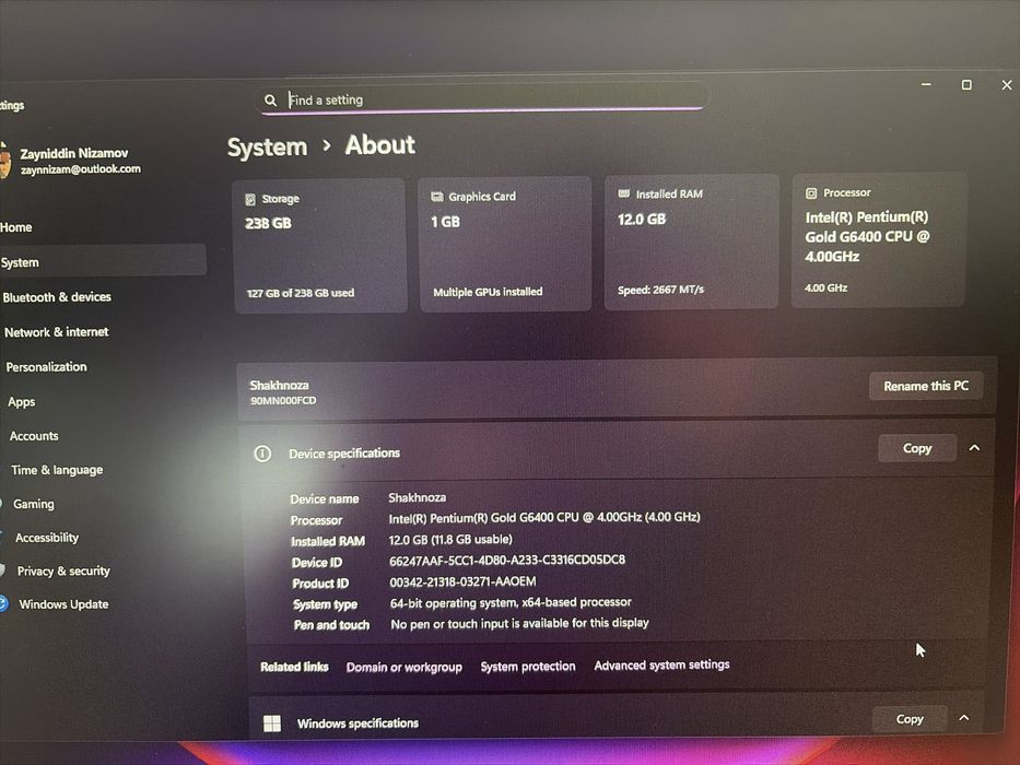Office uchun Lenovo PC va RGB yoritkichli klaviatura va sichqoncha