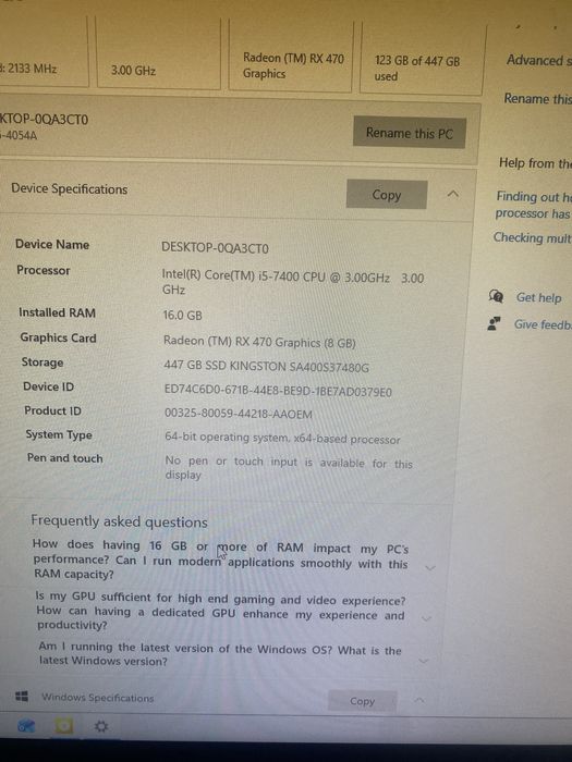 Vand pc i5 7400 3.00ghz